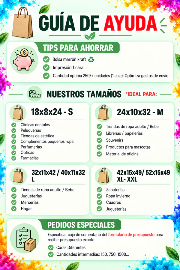 Guía de ayuda: tamaños, usos recomendados, consejos para ahorrar y pedidos especiales